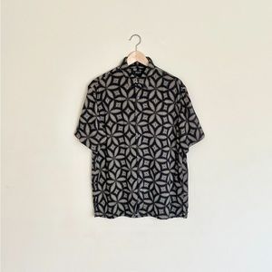 AXIS LA Geometric Flower Of Life Print Black Button Down Silk Shirt Men’s Large